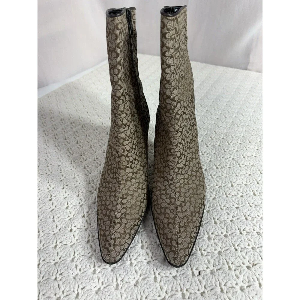 Coach Ankle Boots Women's 9B Canvas Leather Signature C Kitten Heel Vintage Y2K
